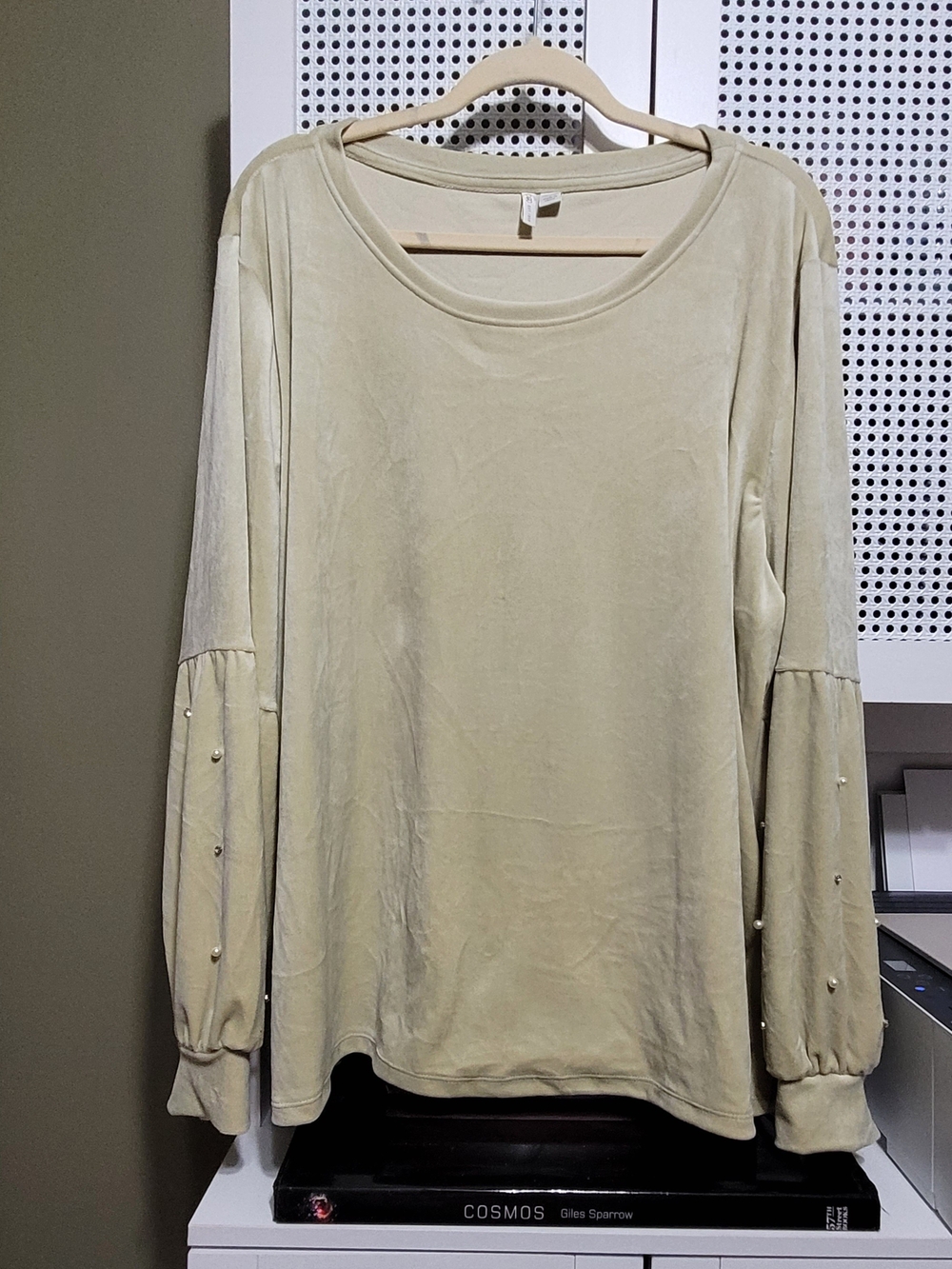 Cato Light Sage Pearl-Accent Long Sleeve Top